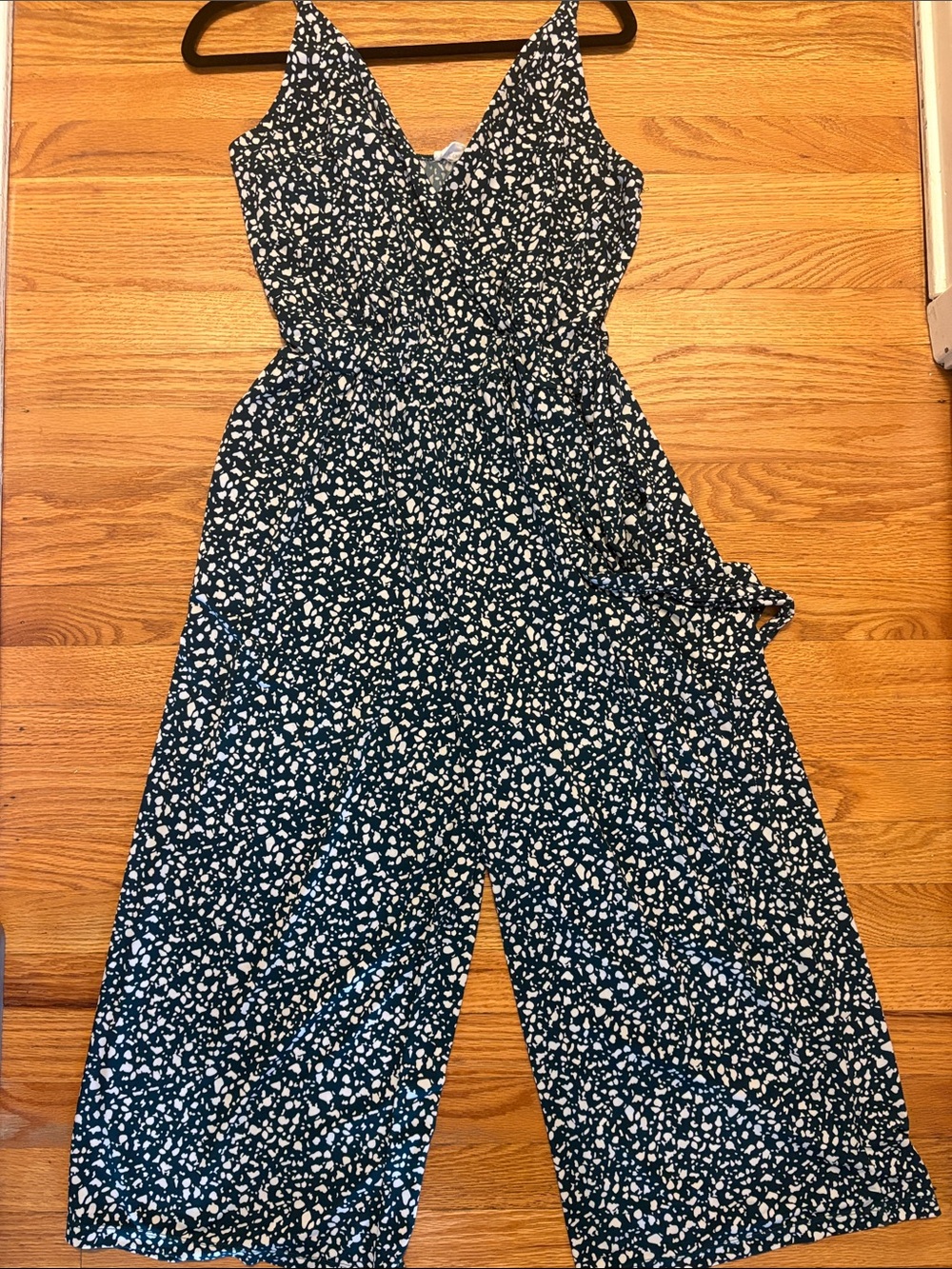 Women's Navy & White Printed Wide-Leg Jumpsuit